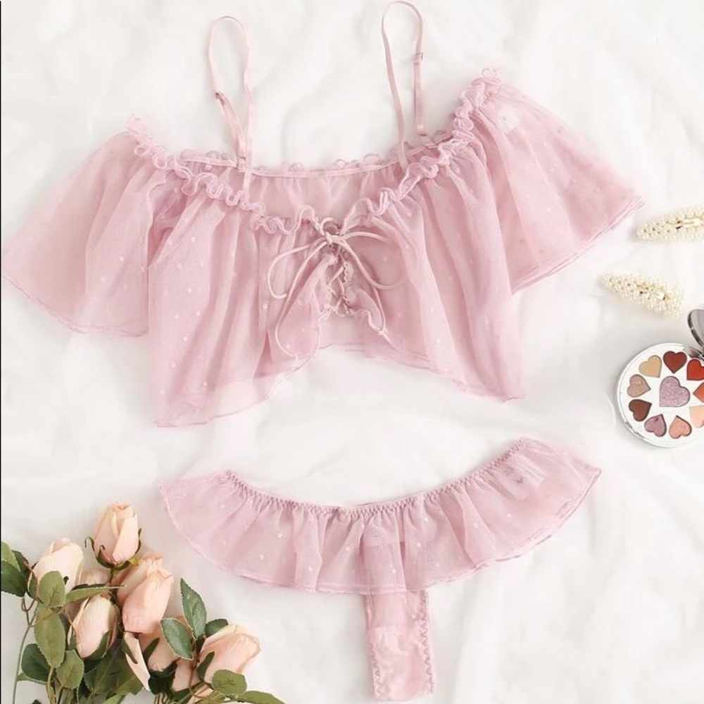 Polka Dot Chiffon Ruffle Lingerie Set